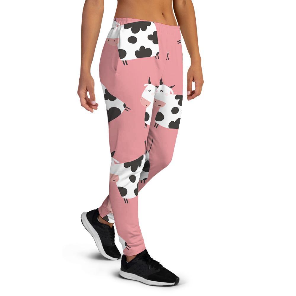 Pink Cow Pattern Print Women's Joggers-grizzshop