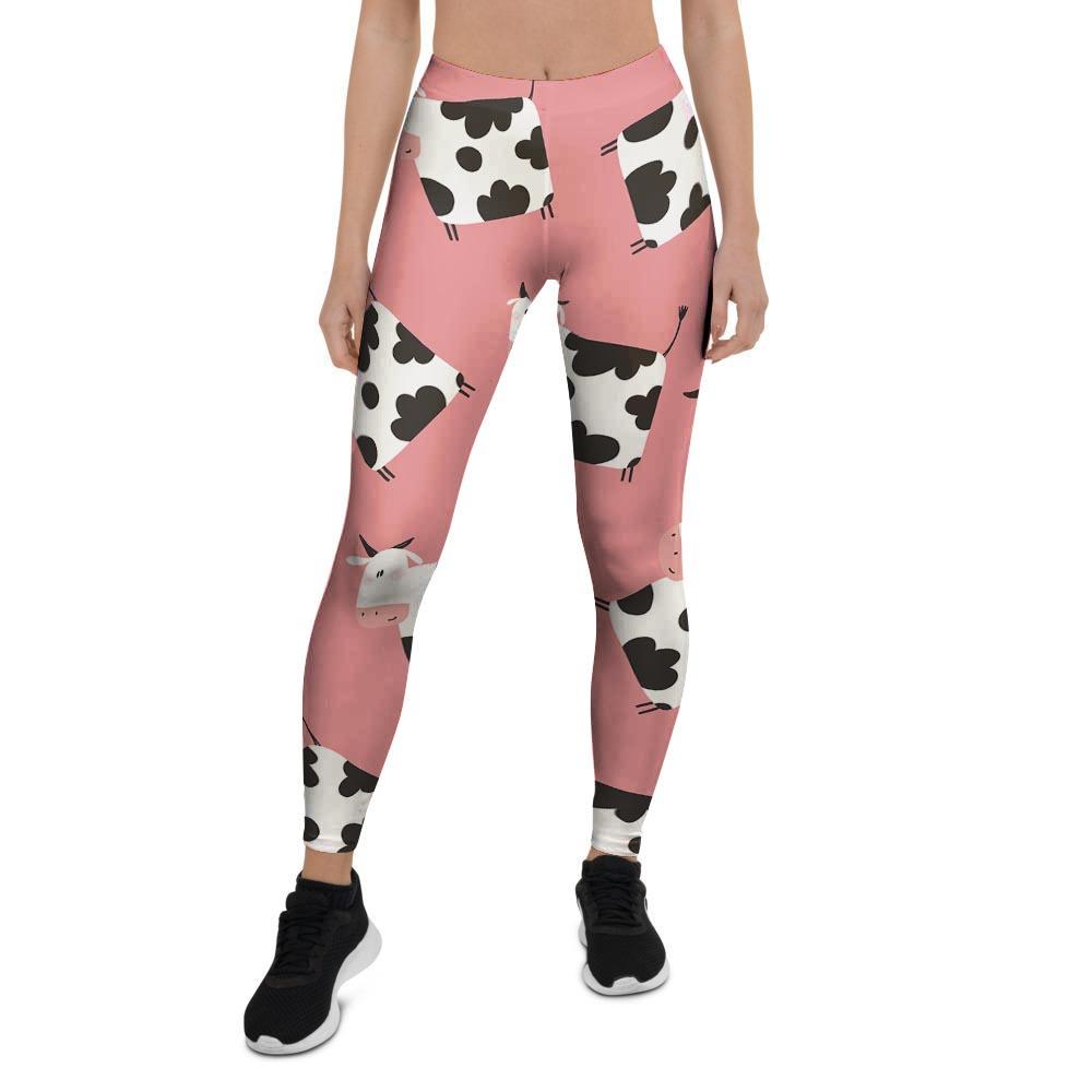 Pink Cow Pattern Print Women's Leggings-grizzshop