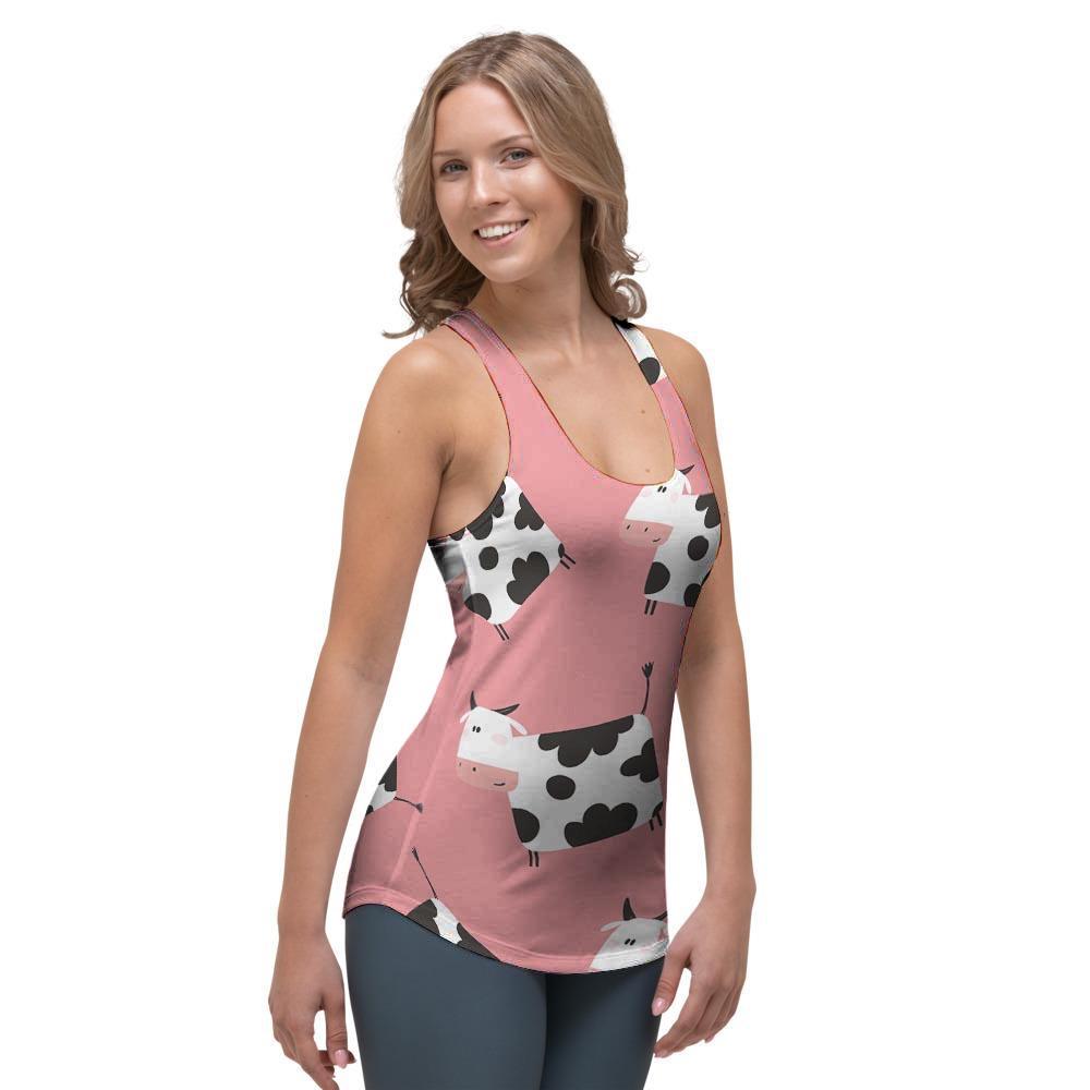 Pink Cow Pattern Print Women's Racerback Tank Top-grizzshop