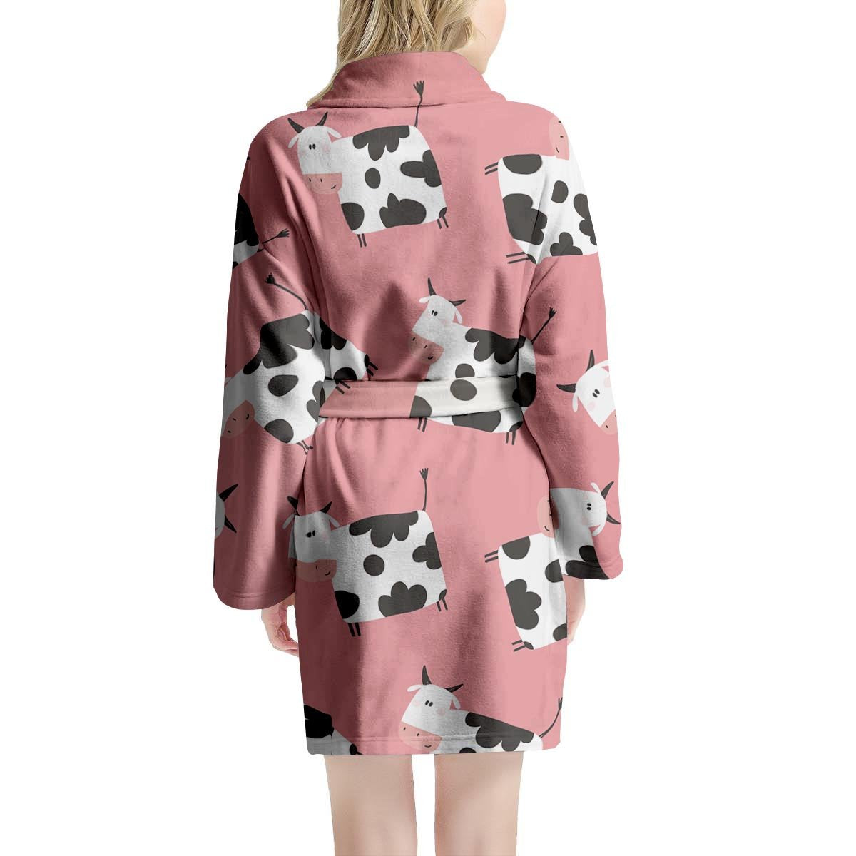 Pink Cow Pattern Print Women's Robe-grizzshop