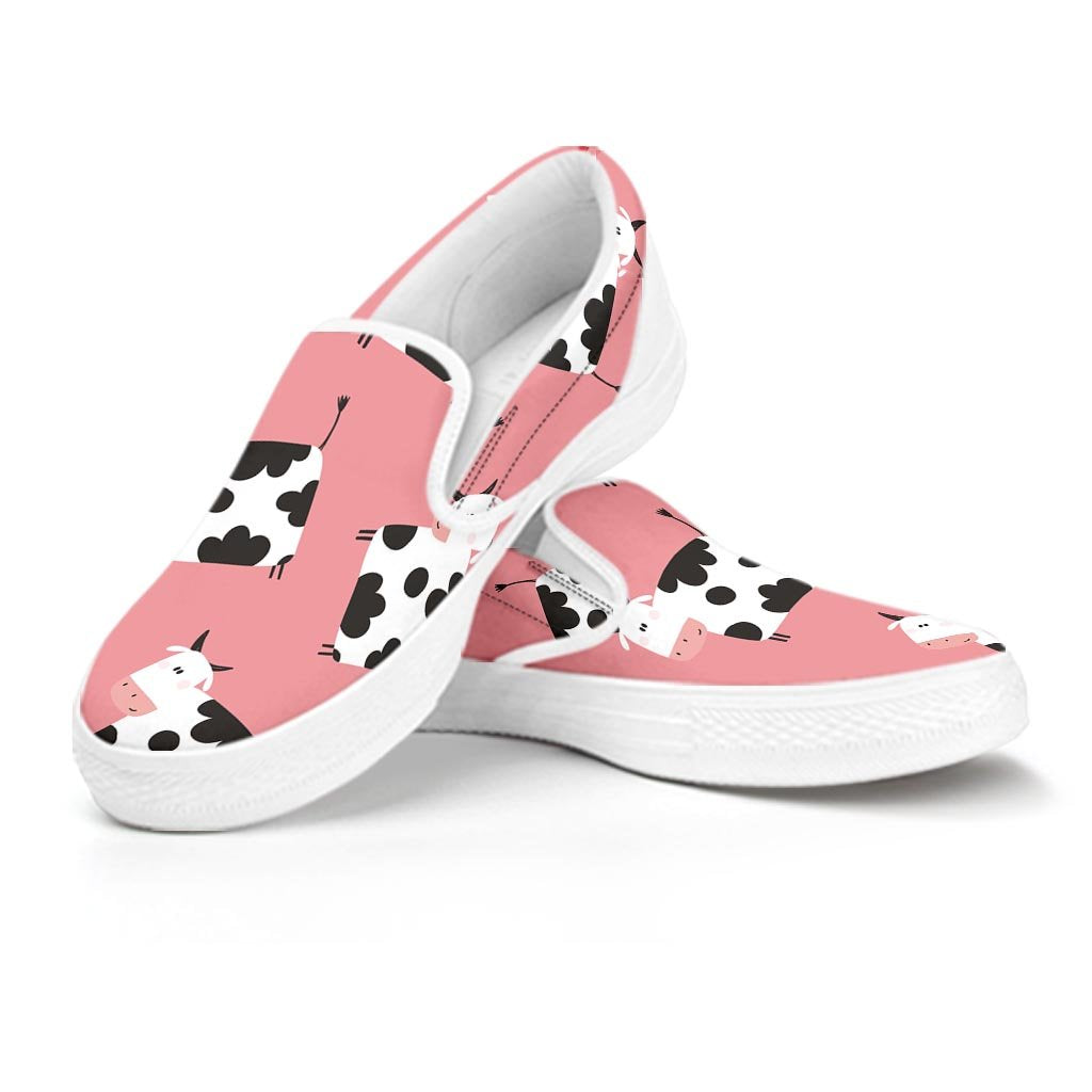 Pink Cow Pattern Print Women's Slip On Sneakers-grizzshop