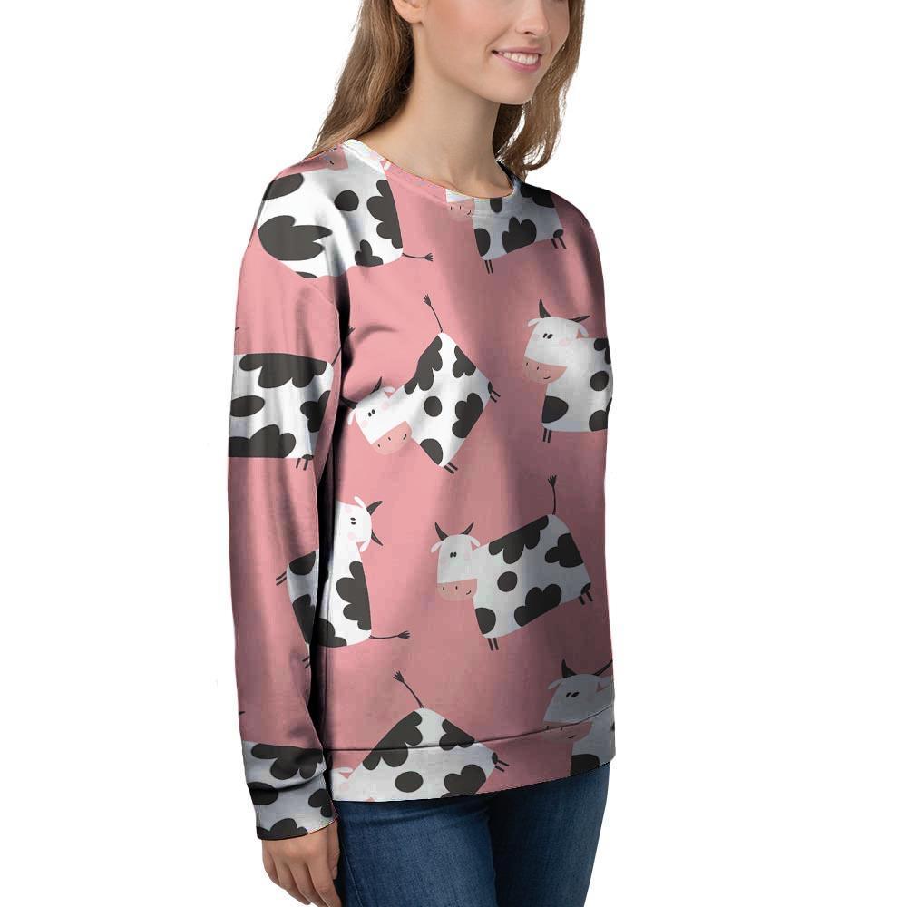 Pink Cow Pattern Print Women's Sweatshirt-grizzshop