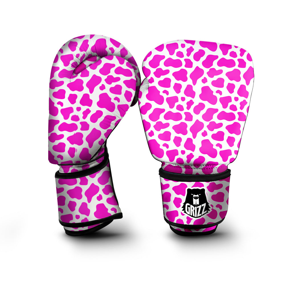 Pink Cow Print Pattern Boxing Gloves-grizzshop