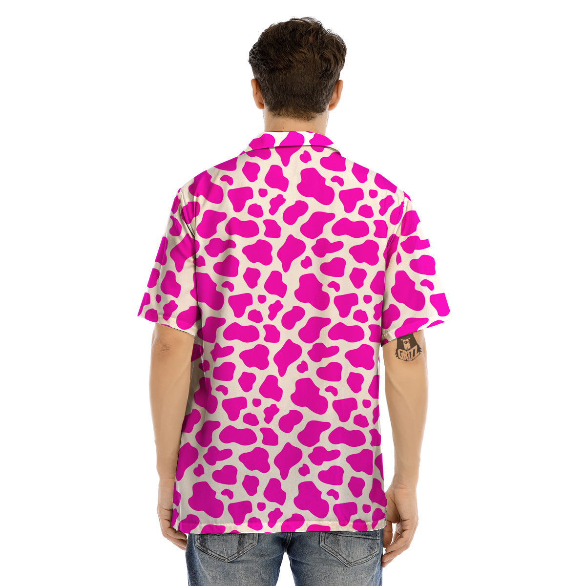 Pink Cow Print Pattern Men’s Hawaiian Shirt-grizzshop