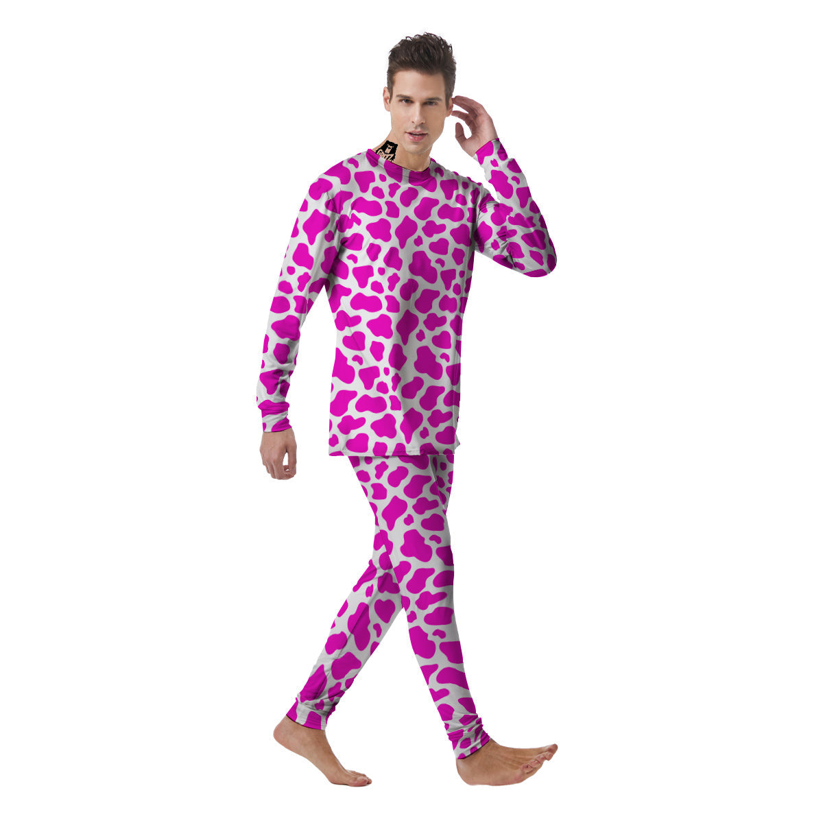 Pink Cow Print Pattern Men's Pajamas-grizzshop