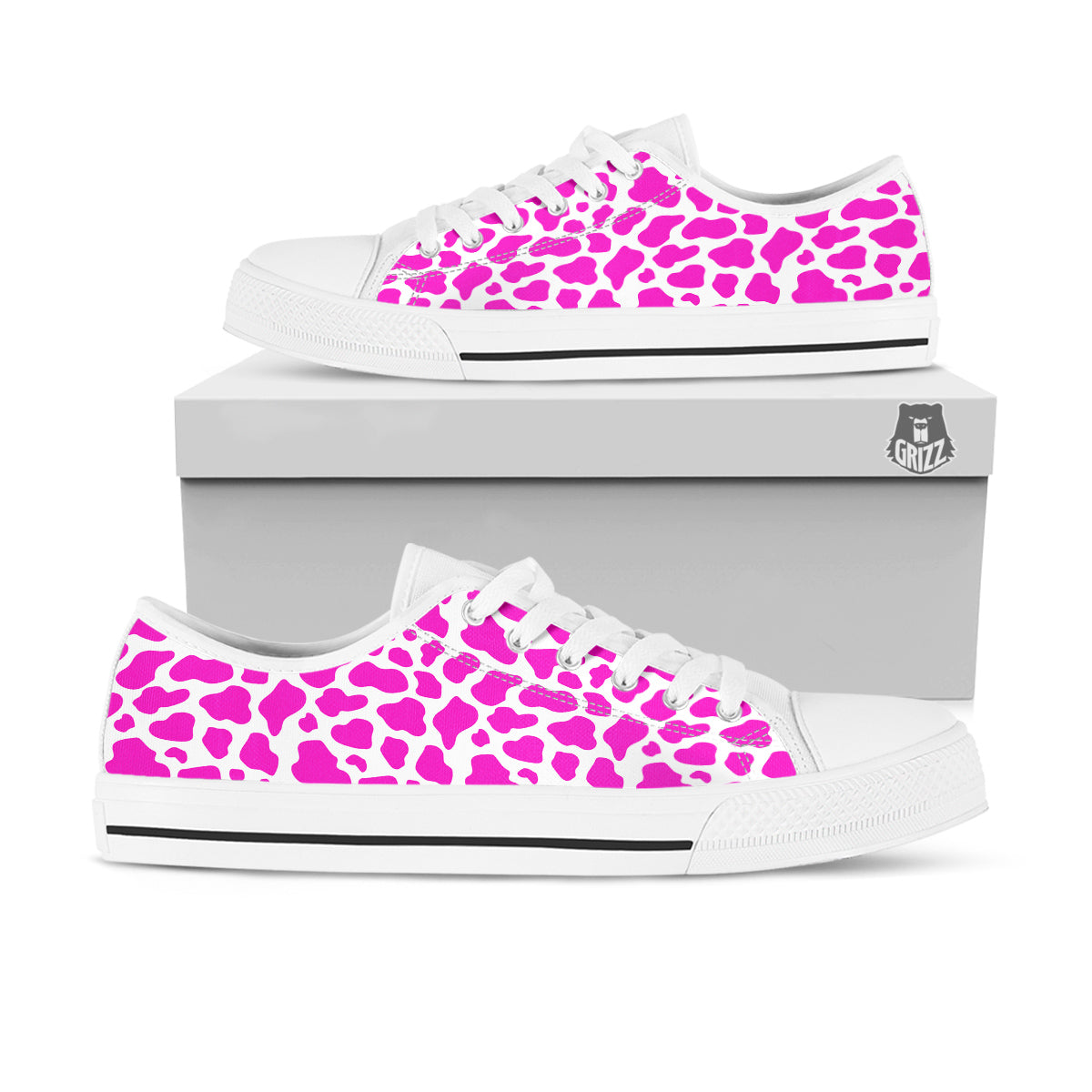 Pink Cow Print Pattern White Low Top Shoes-grizzshop