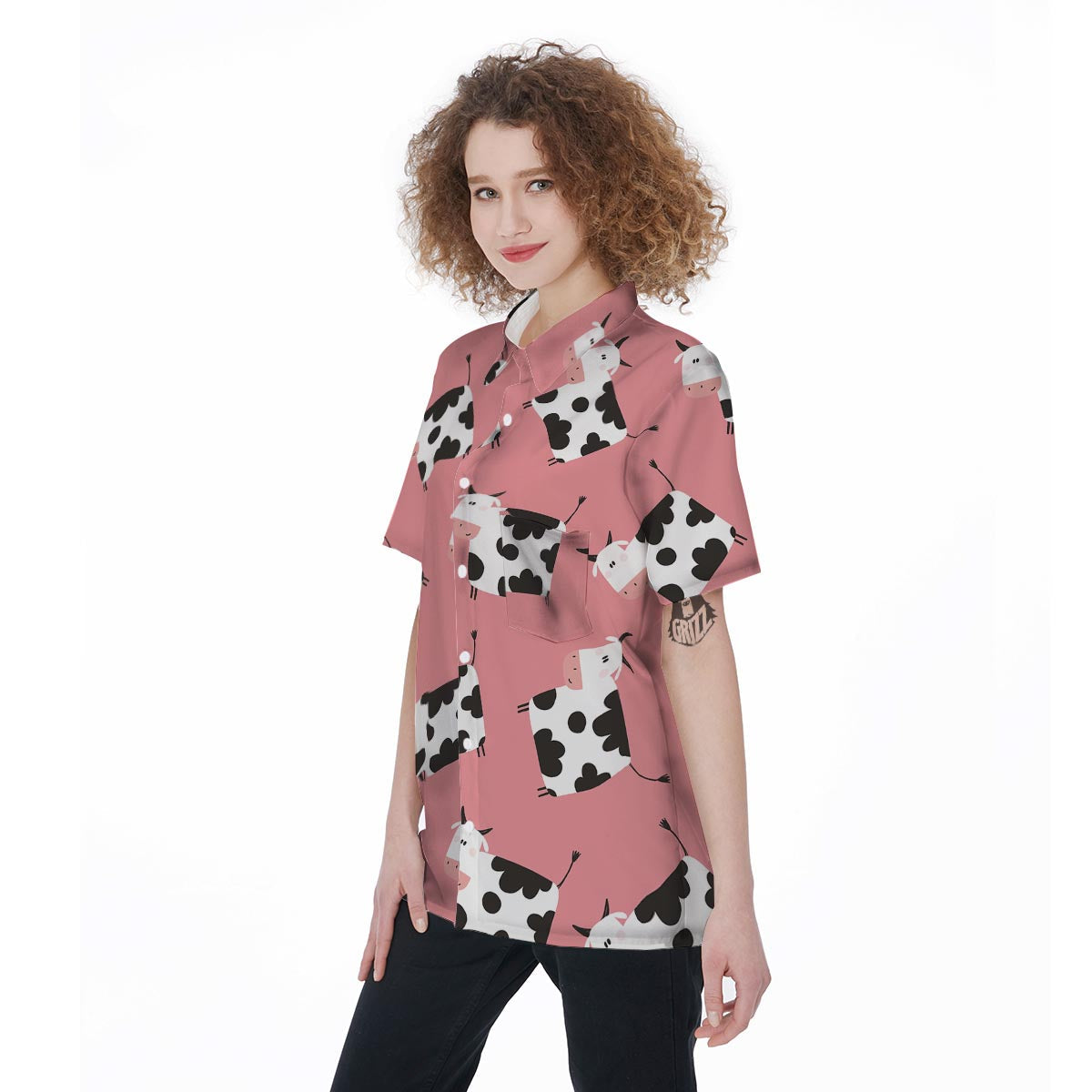 Pink Cow Women's Short Sleeve Shirts-grizzshop