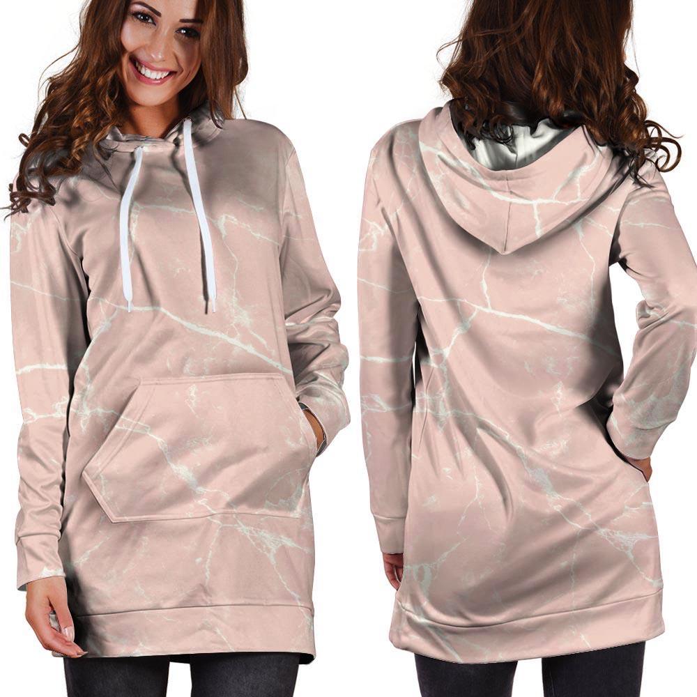 Pink Cracked Marble Hoodie Dress-grizzshop