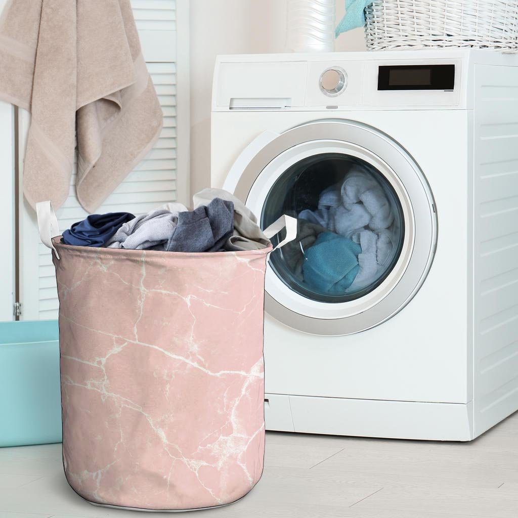 Pink Cracked Marble Laundry Basket-grizzshop