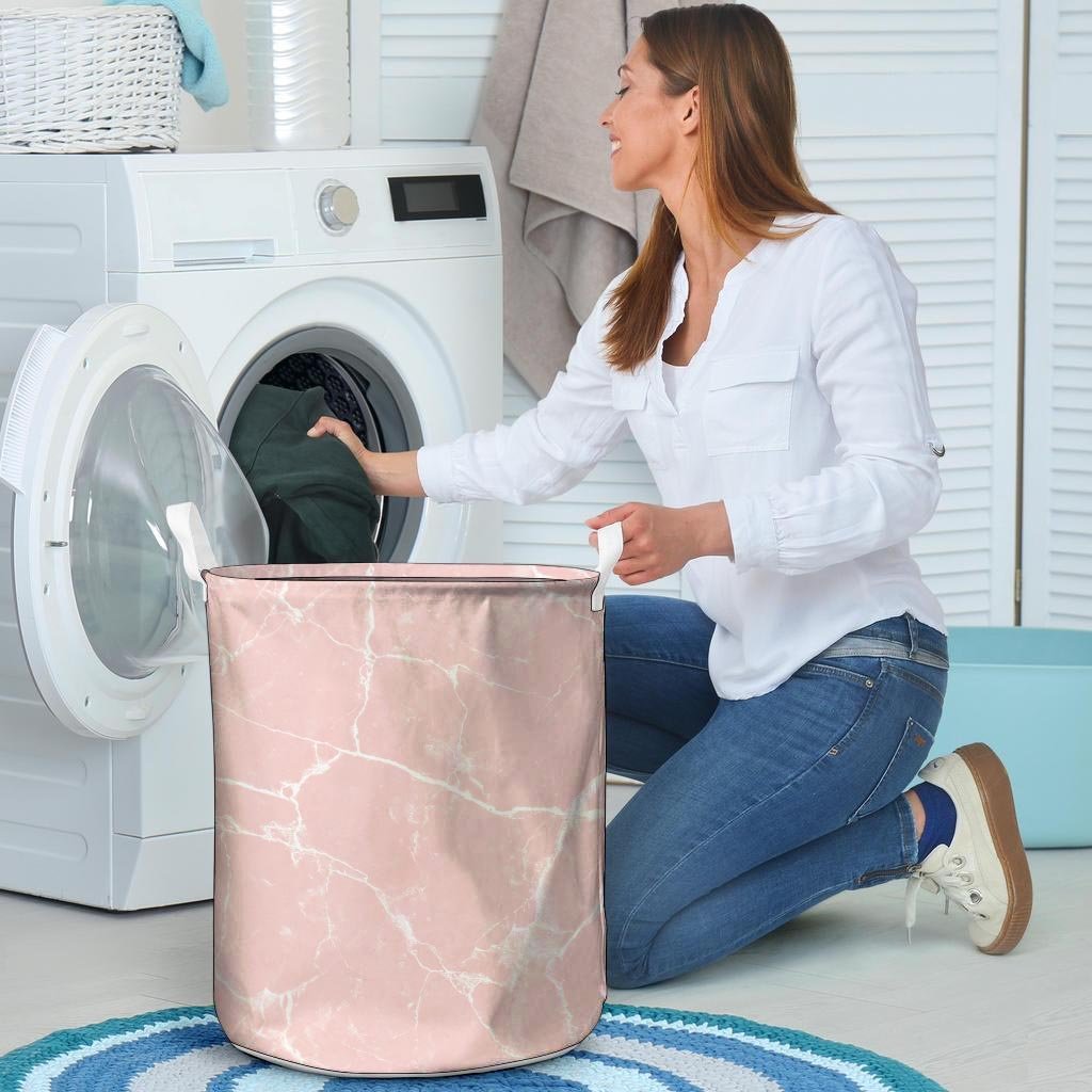 Pink Cracked Marble Laundry Basket-grizzshop