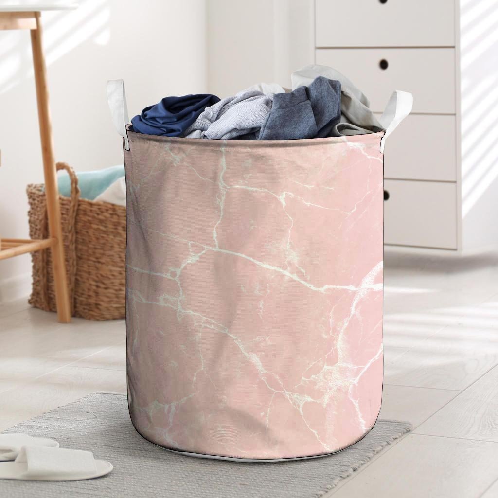 Pink Cracked Marble Laundry Basket-grizzshop