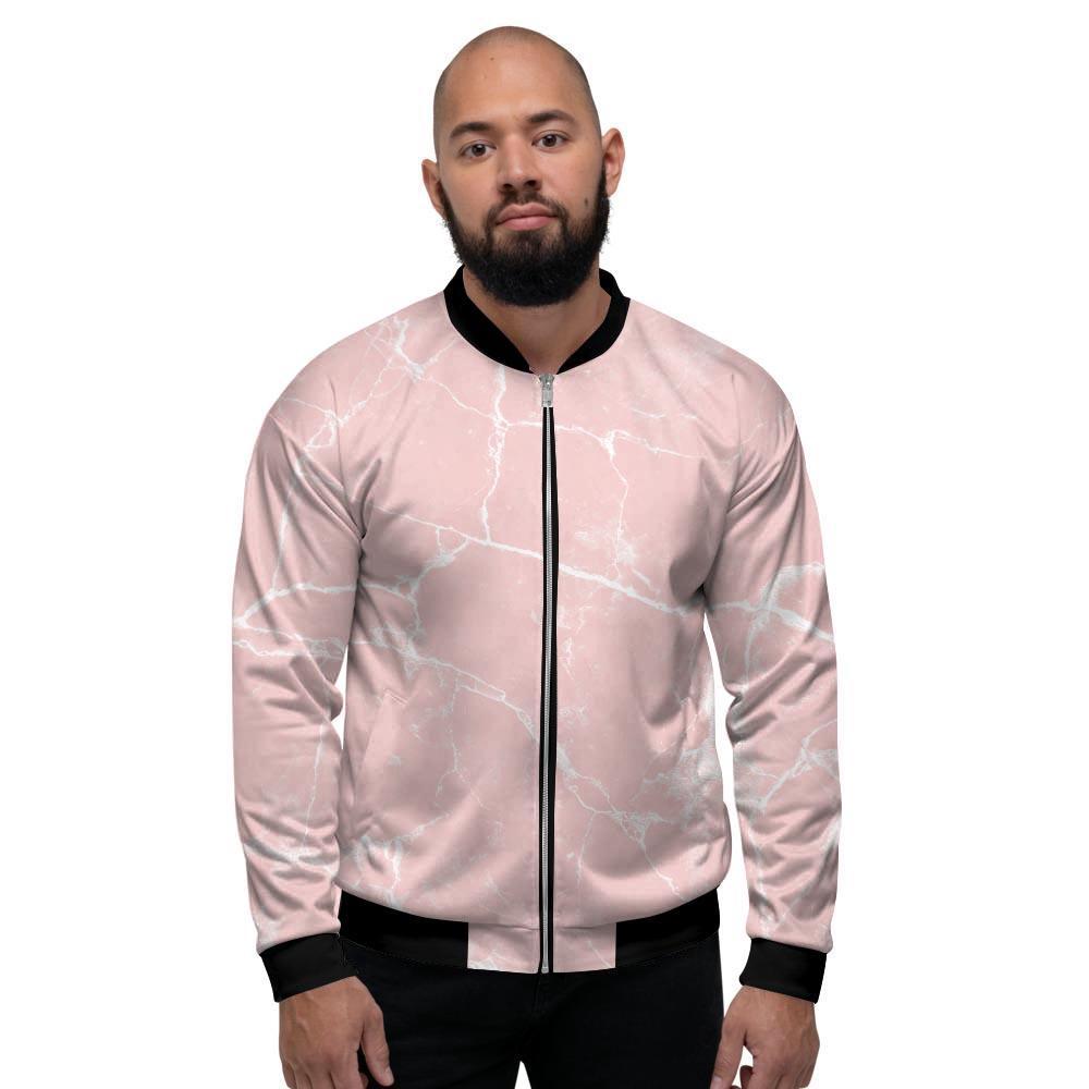 Pink Cracked Marble Men's Bomber Jacket-grizzshop