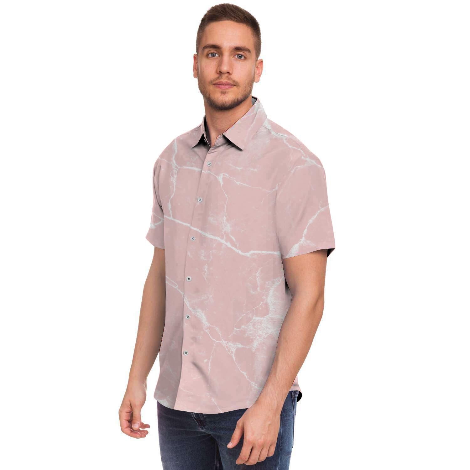 Pink Cracked Marble Men's Short Sleeve Shirt-grizzshop