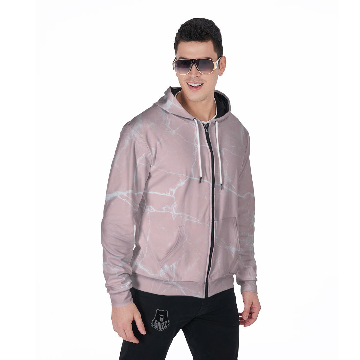 Pink Cracked Marble Men's Zip Up Hoodie-grizzshop