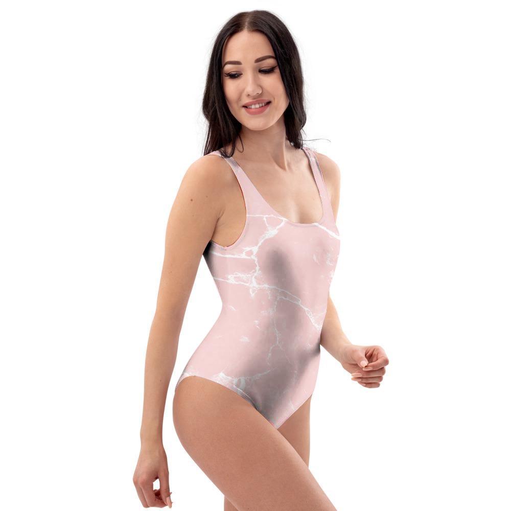 Pink Cracked Marble One Piece Swimsuite-grizzshop