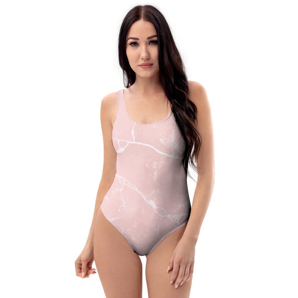 Pink Cracked Marble One Piece Swimsuite-grizzshop