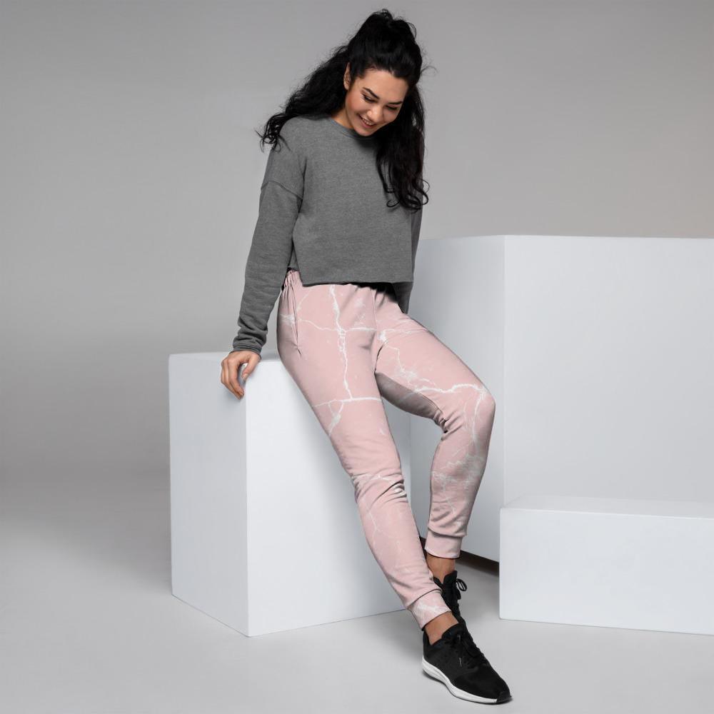 Pink Cracked Marble Women's Joggers-grizzshop