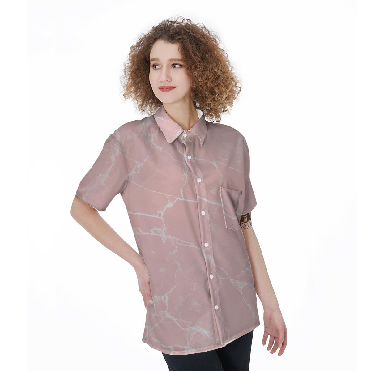 Pink Cracked Marble Women's Short Sleeve Shirts-grizzshop