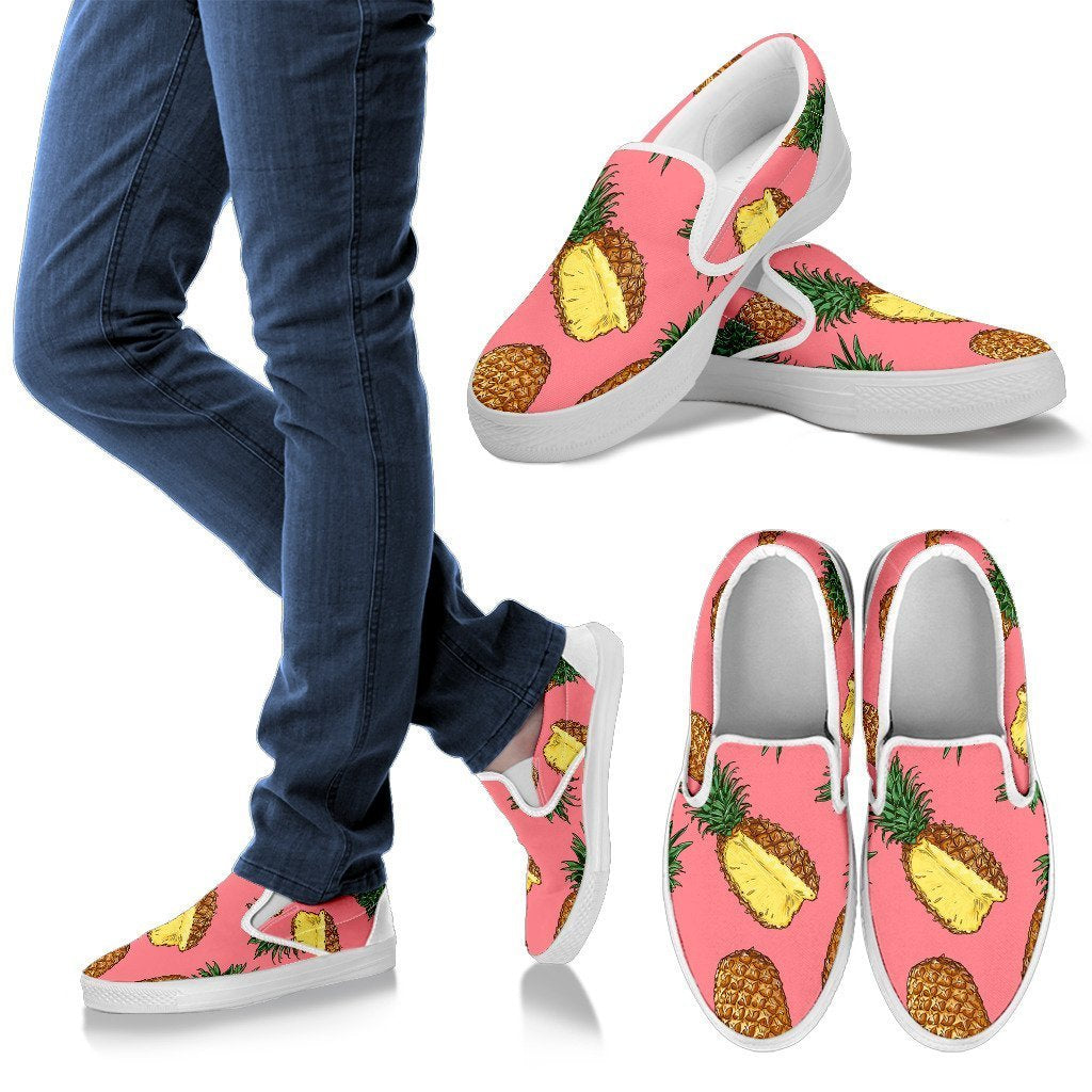 Pink Cut Pineapple Print Women Canvas Slip On Shoes-grizzshop