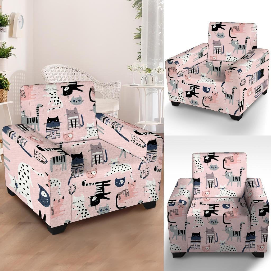 Pink Cute Cat Print Armchair Cover-grizzshop