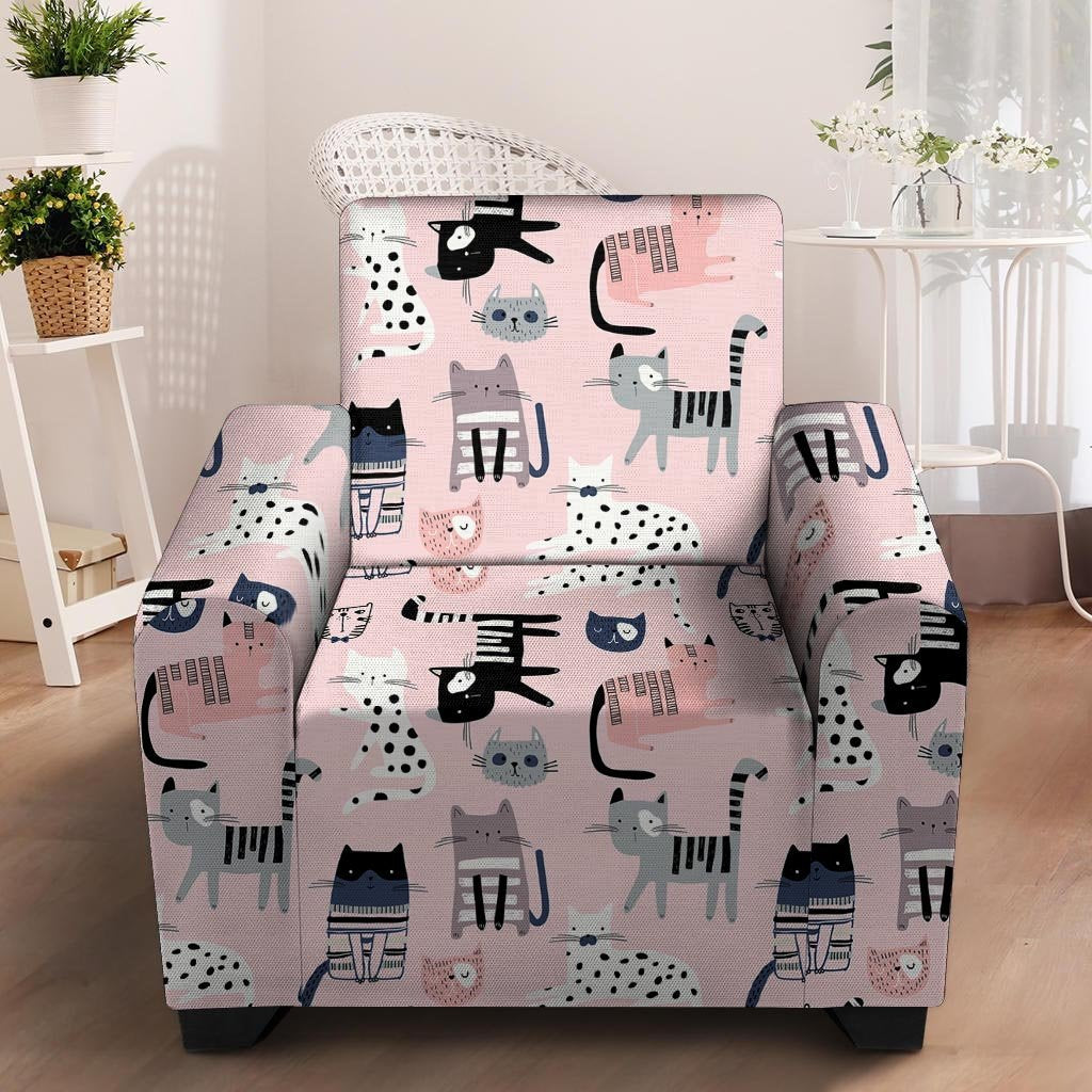 Pink Cute Cat Print Armchair Cover-grizzshop