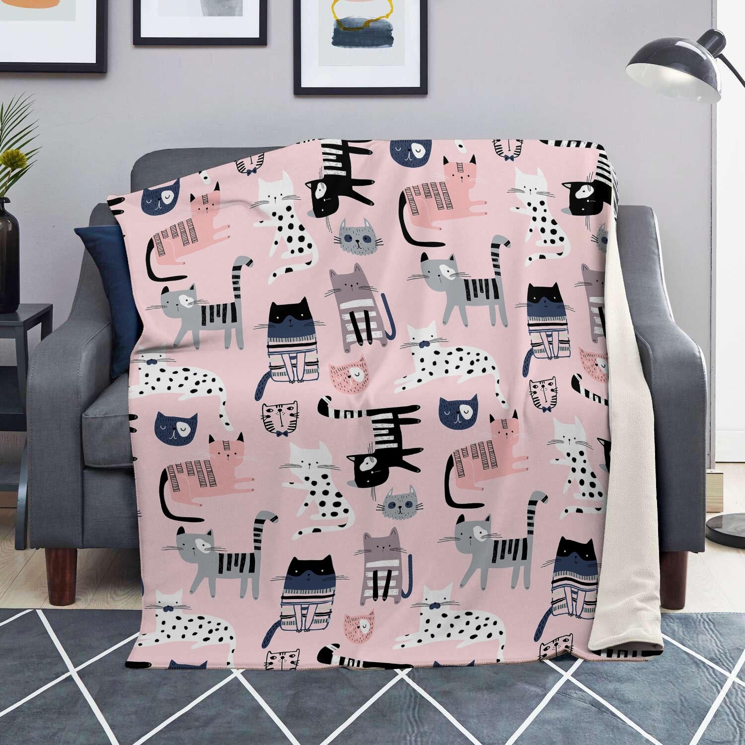 Pink Cute Cat Print Blanket-grizzshop