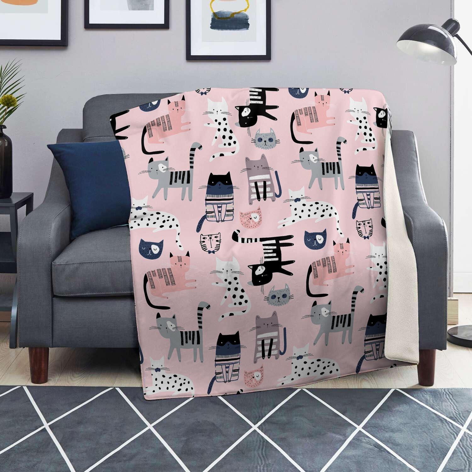 Pink Cute Cat Print Blanket-grizzshop