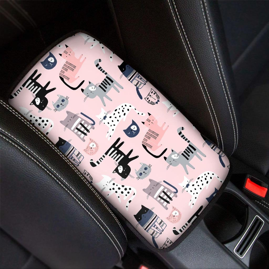 Pink Cute Cat Print Car Console Cover-grizzshop