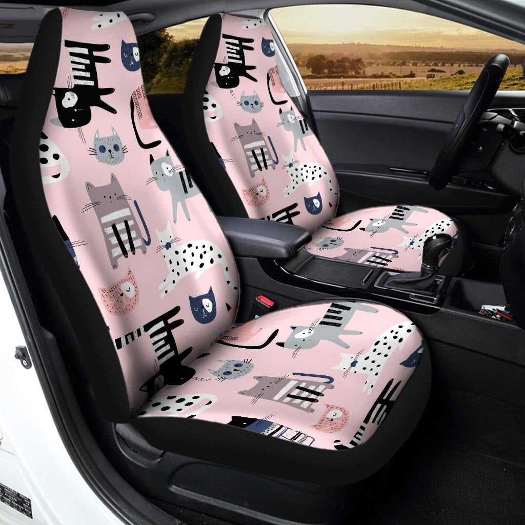 Pink Cute Cat Print Car Seat Covers-grizzshop