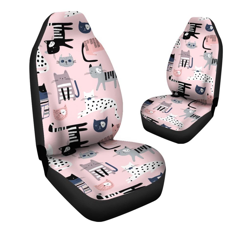 Pink Cute Cat Print Car Seat Covers-grizzshop