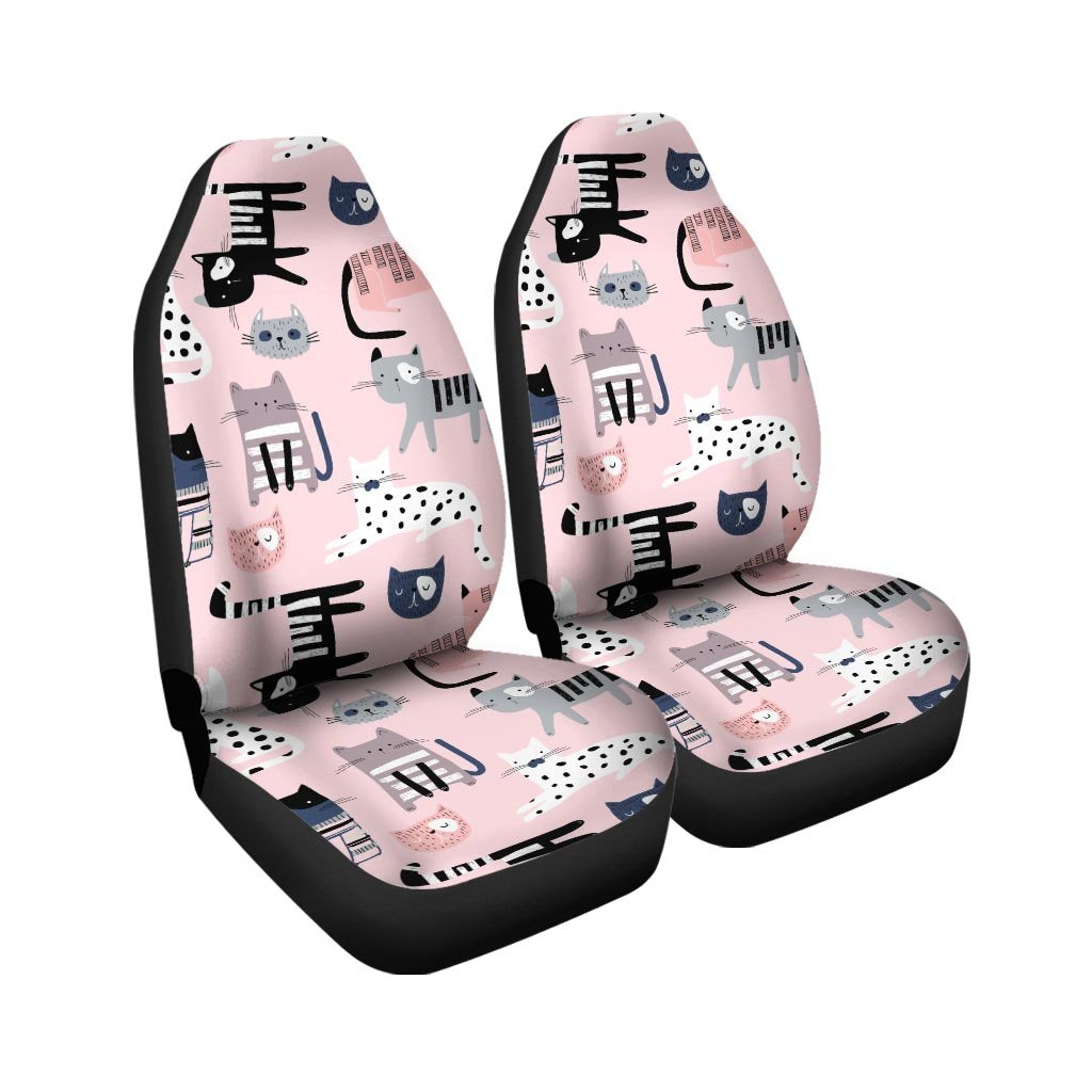 Pink Cute Cat Print Car Seat Covers-grizzshop