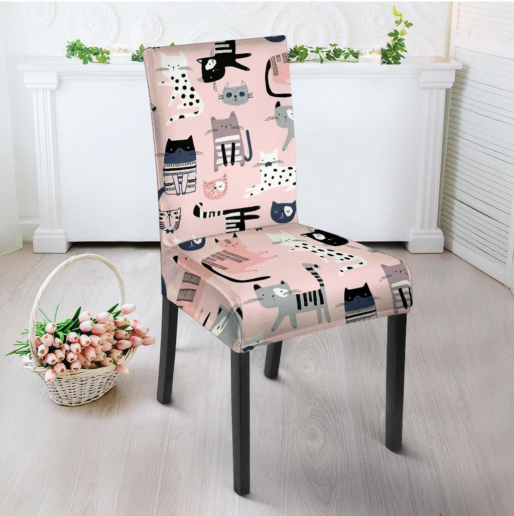Pink Cute Cat Print Chair Cover-grizzshop