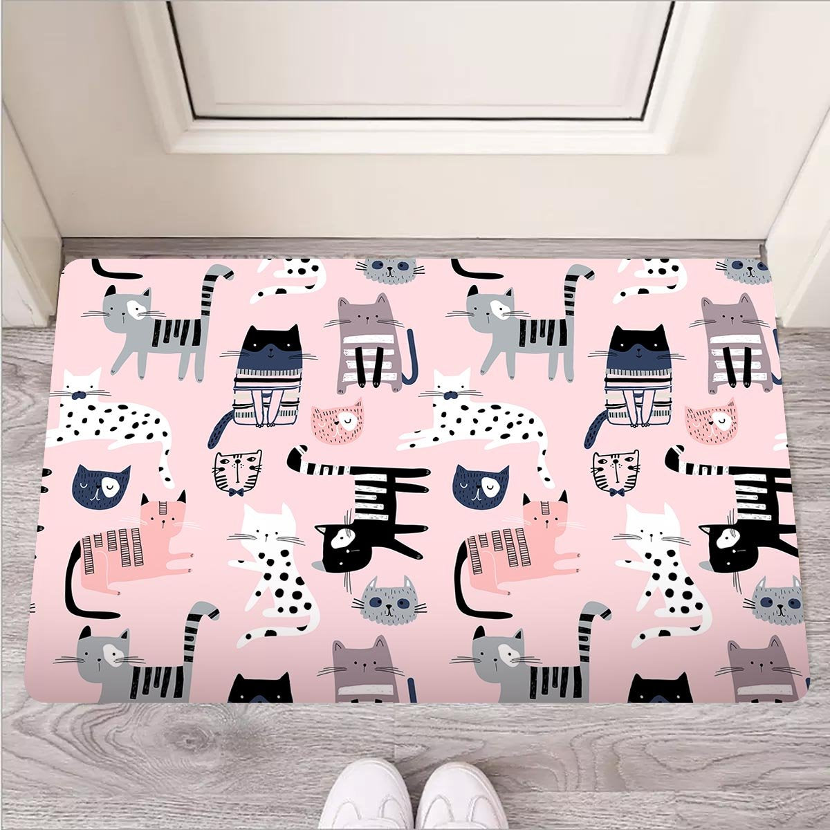 Pink Cute Cat Print Door Mat-grizzshop