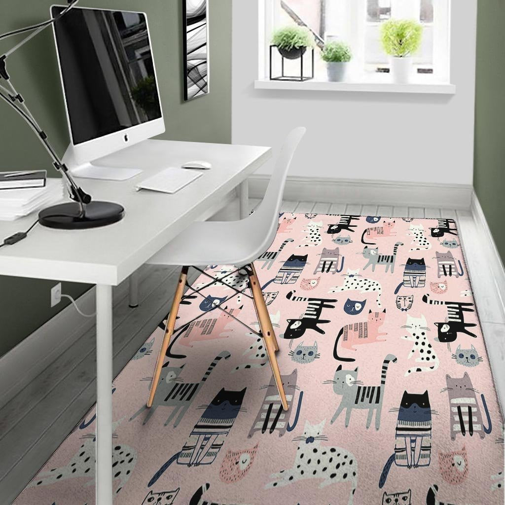 Pink Cute Cat Print Floor Mat-grizzshop