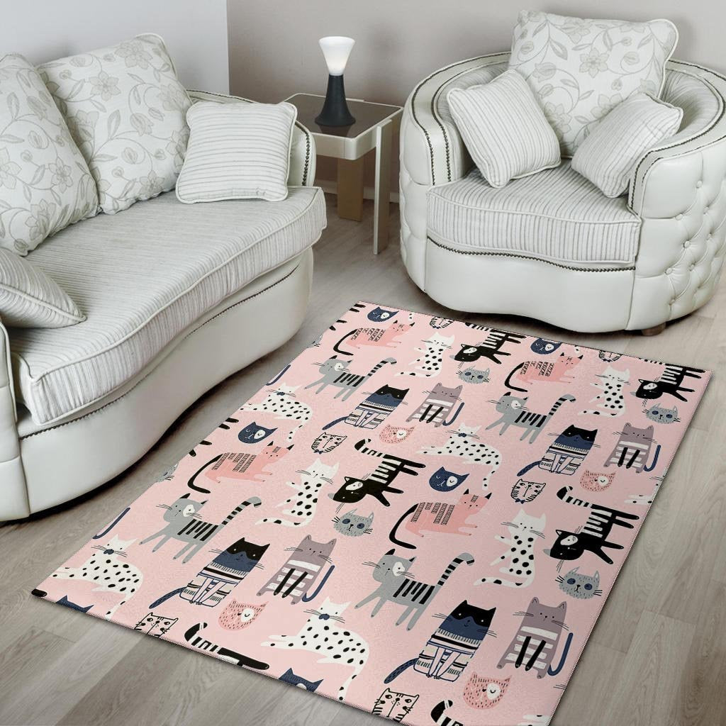 Pink Cute Cat Print Floor Mat-grizzshop