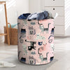 Pink Cute Cat Print Laundry Basket-grizzshop