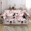 Pink Cute Cat Print Loveseat Cover-grizzshop