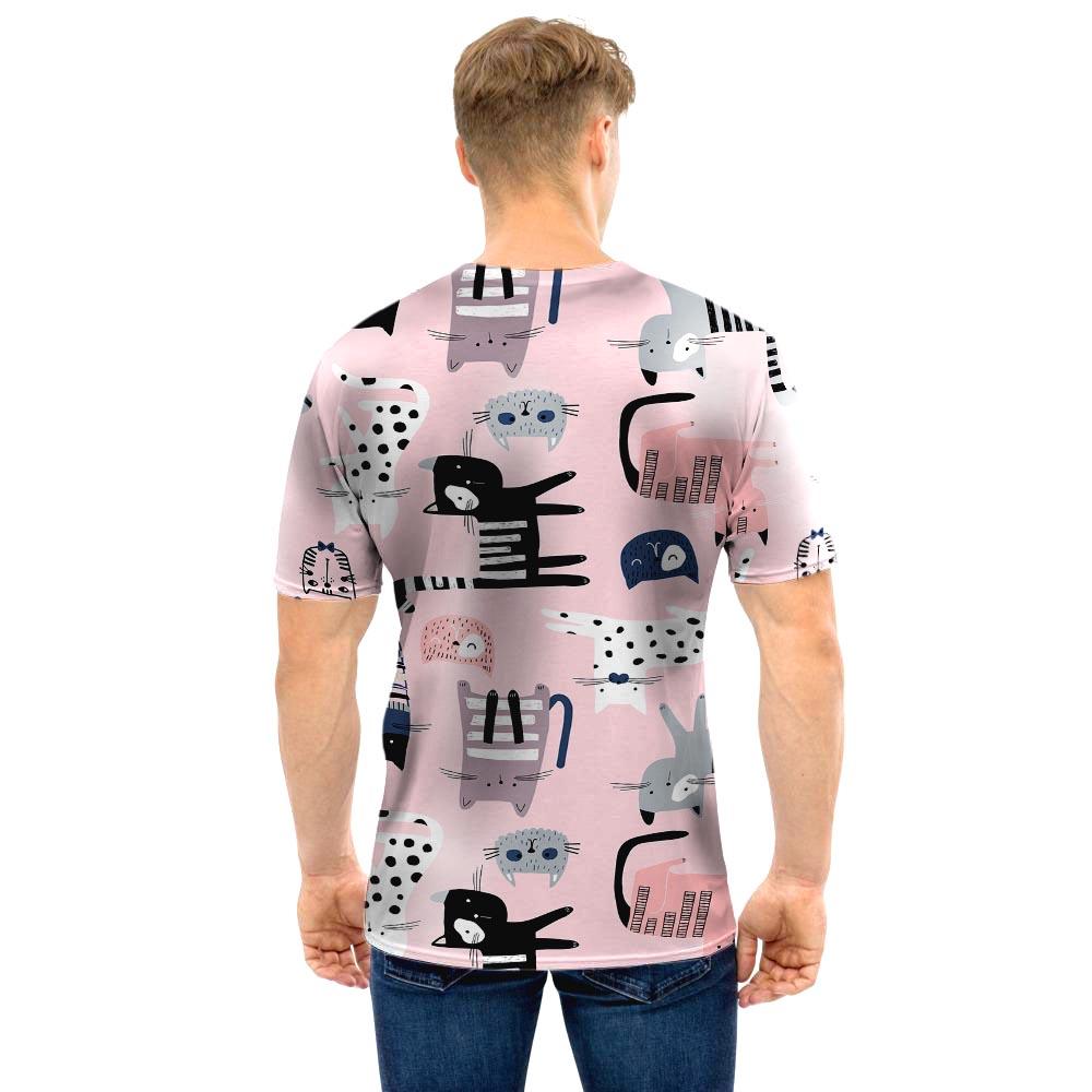 Pink Cute Cat Print Men T Shirt-grizzshop