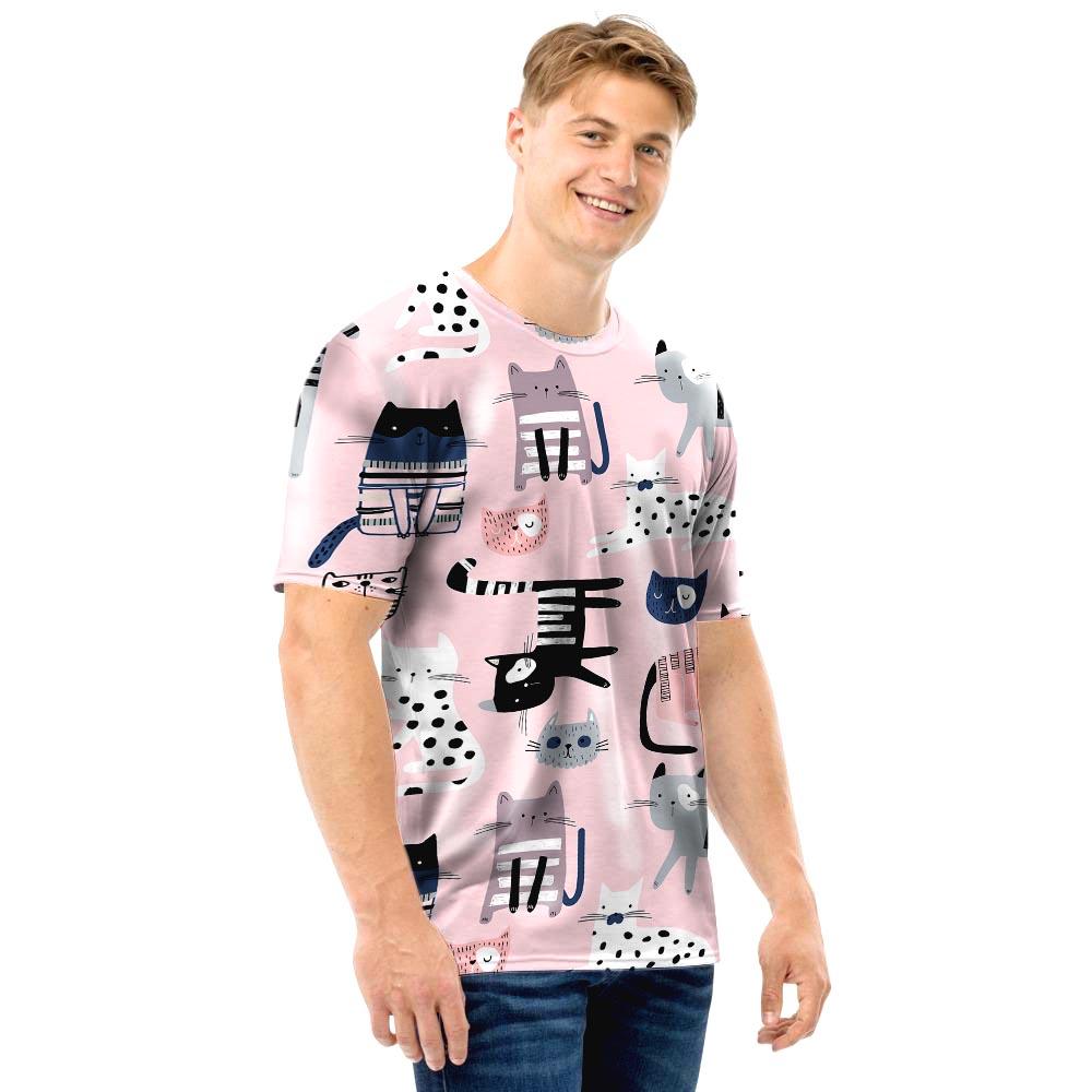 Pink Cute Cat Print Men T Shirt-grizzshop