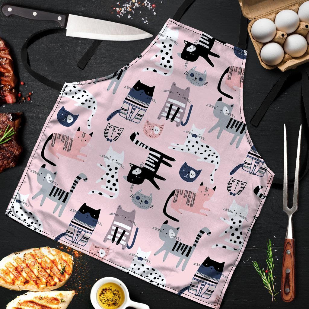 Pink Cute Cat Print Men's Apron-grizzshop
