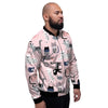 Pink Cute Cat Print Men's Bomber Jacket-grizzshop