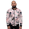 Pink Cute Cat Print Men's Bomber Jacket-grizzshop