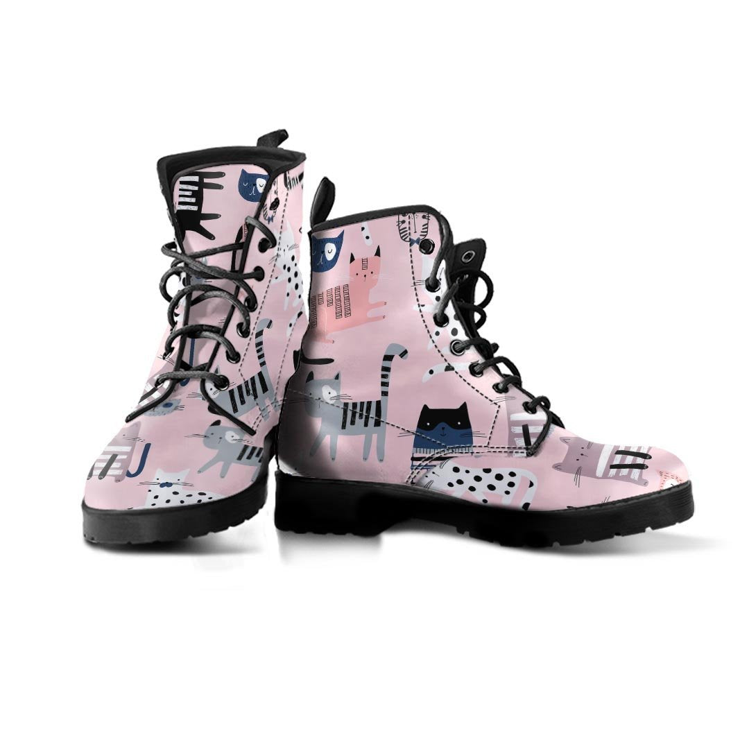 Pink Cute Cat Print Men's Boots-grizzshop