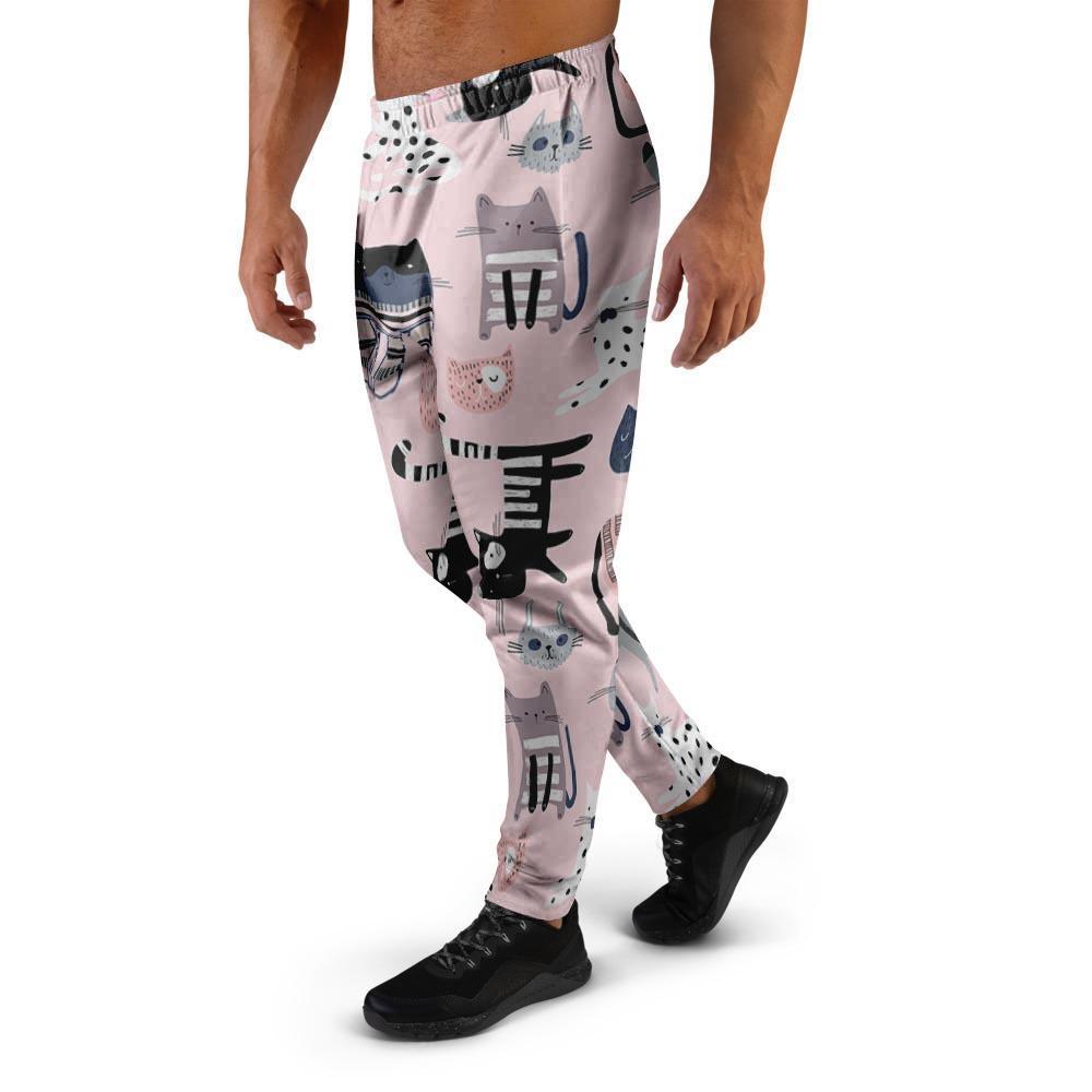 Pink Cute Cat Print Men's Joggers-grizzshop