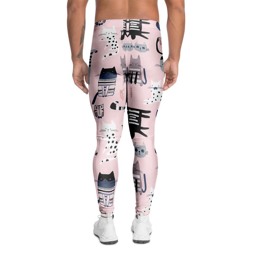 Pink Cute Cat Print Men's Leggings-grizzshop