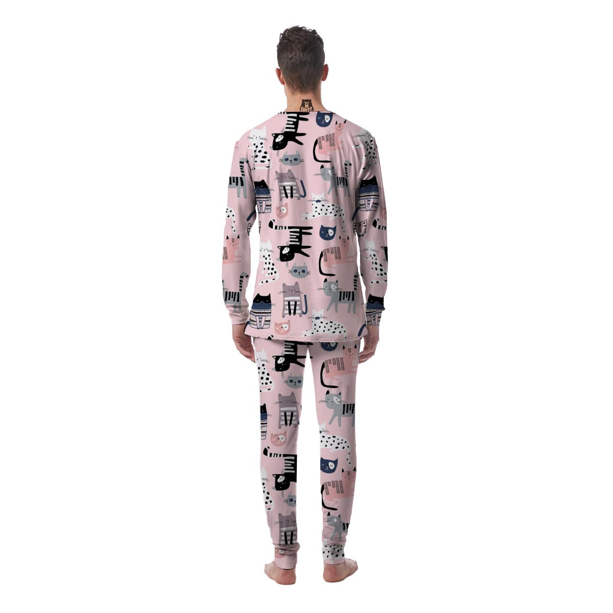 Pink Cute Cat Print Men's Pajamas-grizzshop