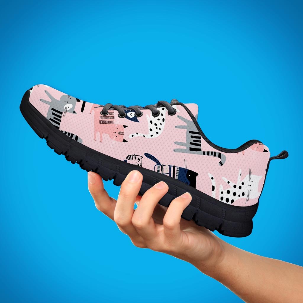 Pink Cute Cat Print Men's Sneakers-grizzshop