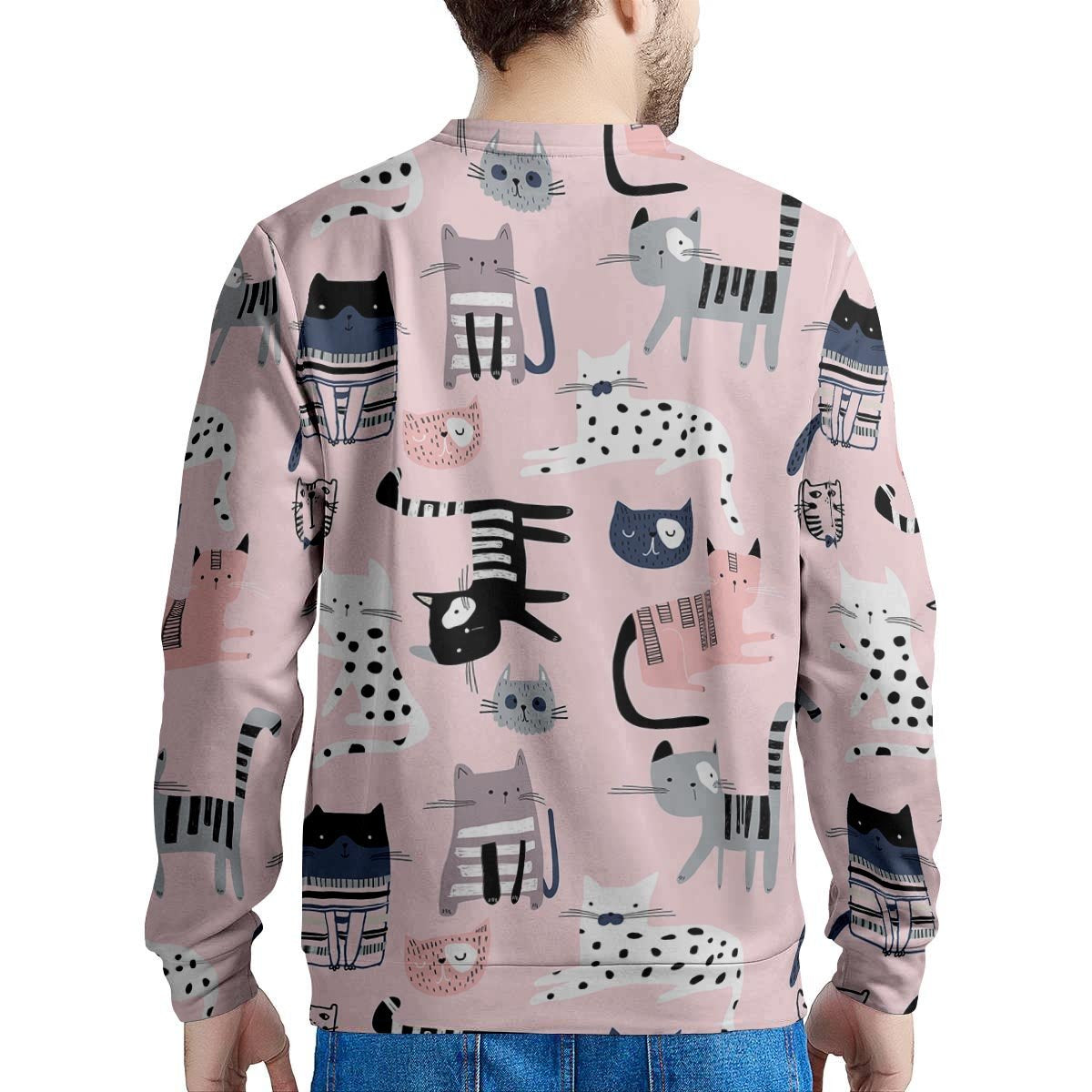 Pink Cute Cat Print Men's Sweatshirt-grizzshop