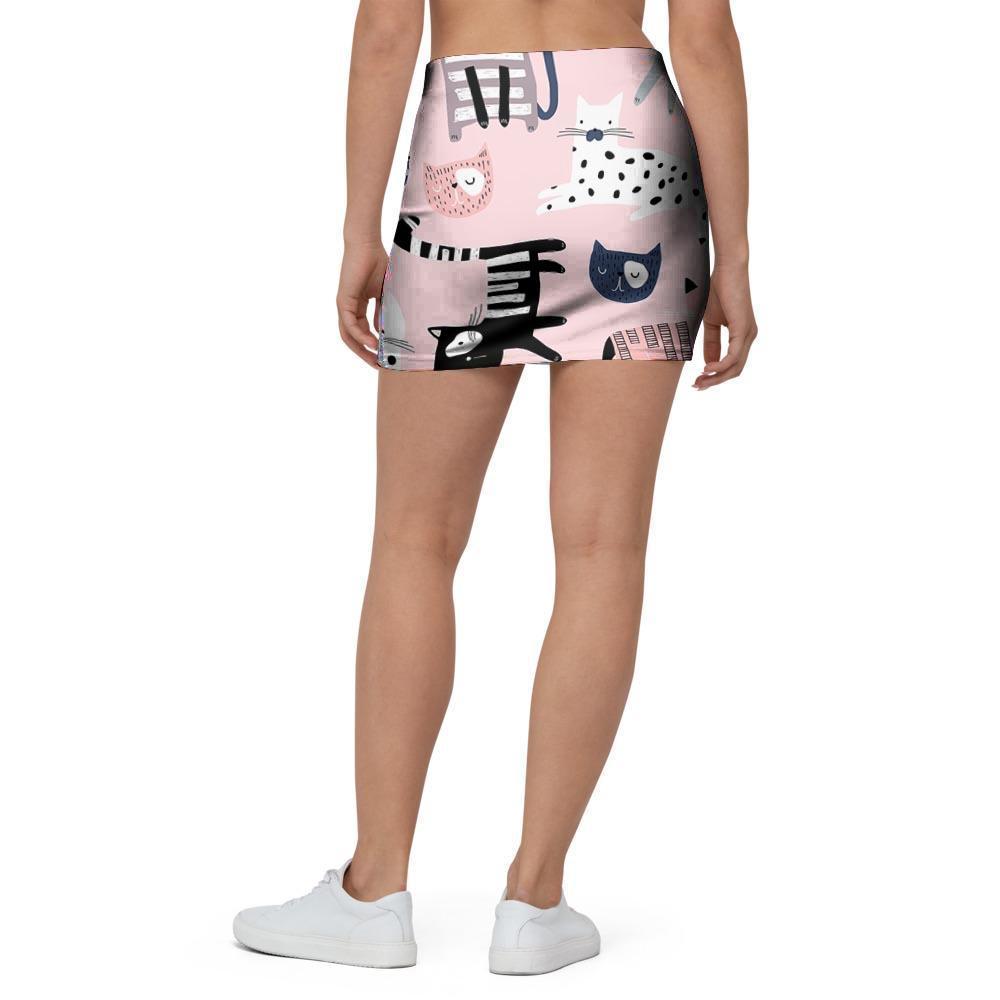 Pink Cute Cat Print Mini Skirt-grizzshop