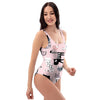 Pink Cute Cat Print One Piece Swimsuite-grizzshop